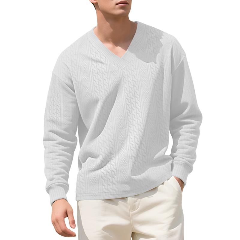 

Loose Long Sleeve Knitted Sweater Men s Casual V Neck Sweatshirt T-shirt Fashionable Ins Spring Youth Trendy Urban Style S белый