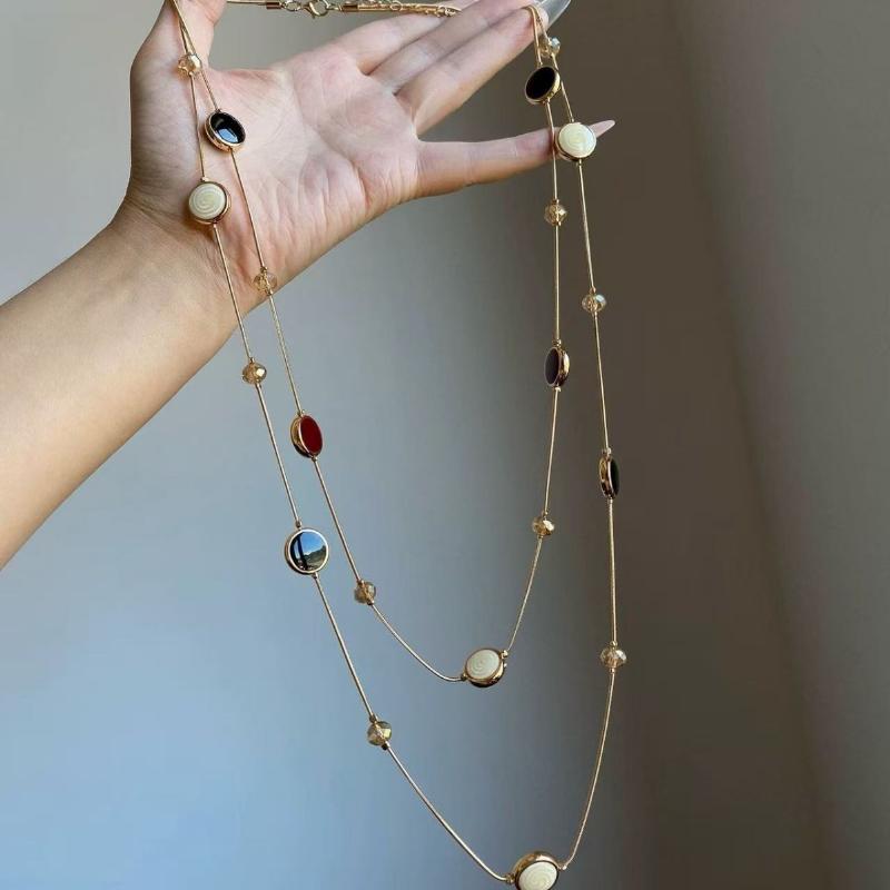 Autumn And Winter Long Tiger Eye Stone Pearl Beads Long Sweater Chain For Women'S Popular Necklace  Jewelry Accessories