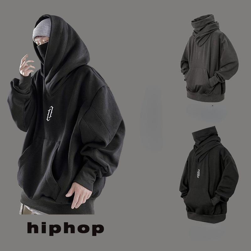 Hooded Sweatshirts Gothic Harajuku Pullover Hiphop Black Hoodie Oversize BF Style Dark Turtleneck Casual Punk Clothes Cool