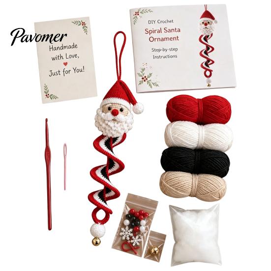 Regalo di Natale Fatto a Mano Bambola all'Uncinetto Ornamento a Spirale Kit Fai da Te, Set Artigianale Festivo con Progetto Filato Filato Morbido, Perline, Decorazione da Appendere all'Albero per Finestra