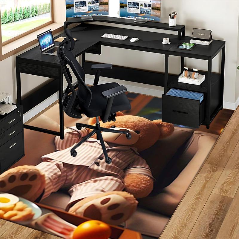 1pc Teddy Bear Pajama Chair Mat - Anime Cartoon Design Office Chair Pad, Non-Slip Carpet for Home Decor, Living Room, Bedroom, Game Room, and Dormitor