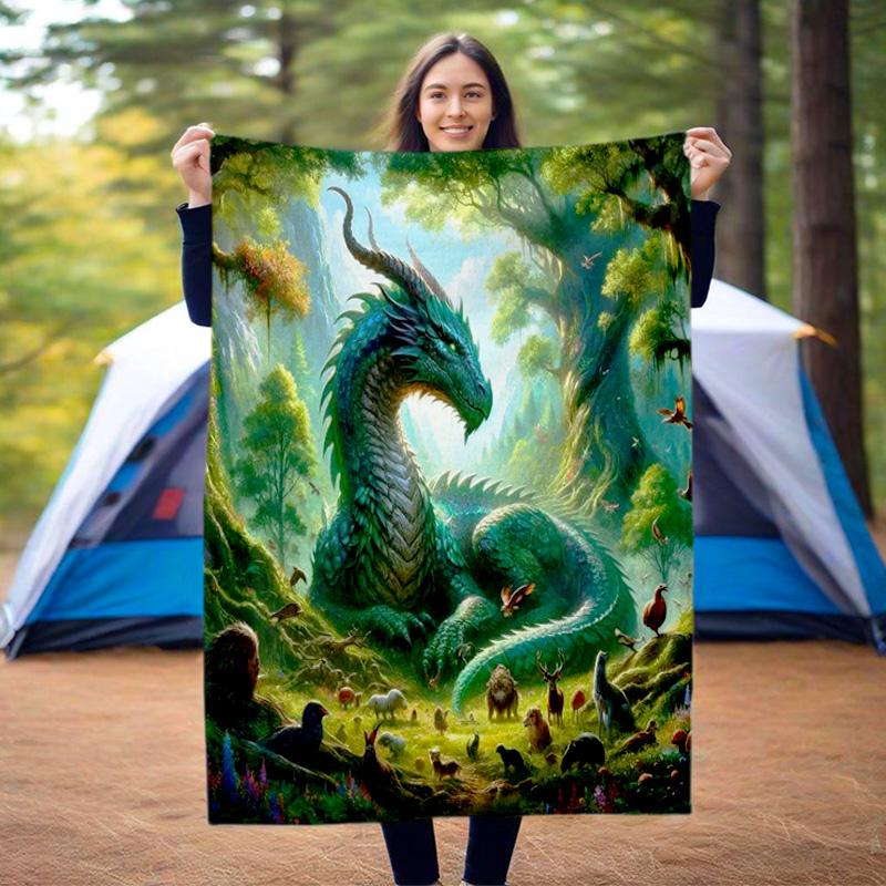 1pc dragon blanket, all season lightweight home office outdoor nap multifunctional blanket
