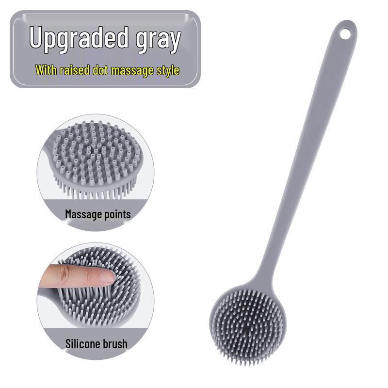 

Двусторонняя силиконовая мочалка для спины с мягкой щетиной и длинной ручкой серый