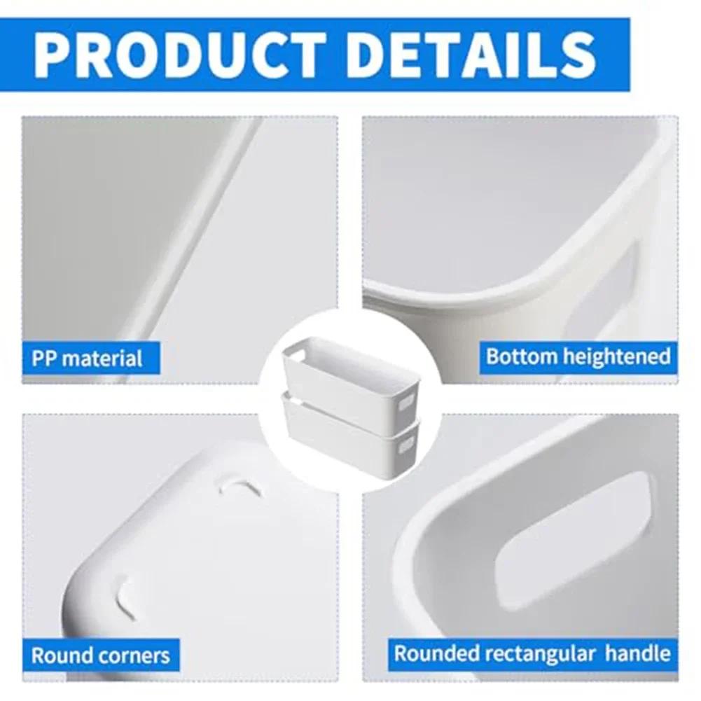 6/12pcs White Stackable Plastic Storage Boxes With Handles, Compact Organisers For Kitchen, Bathroom, Office And Closet Use