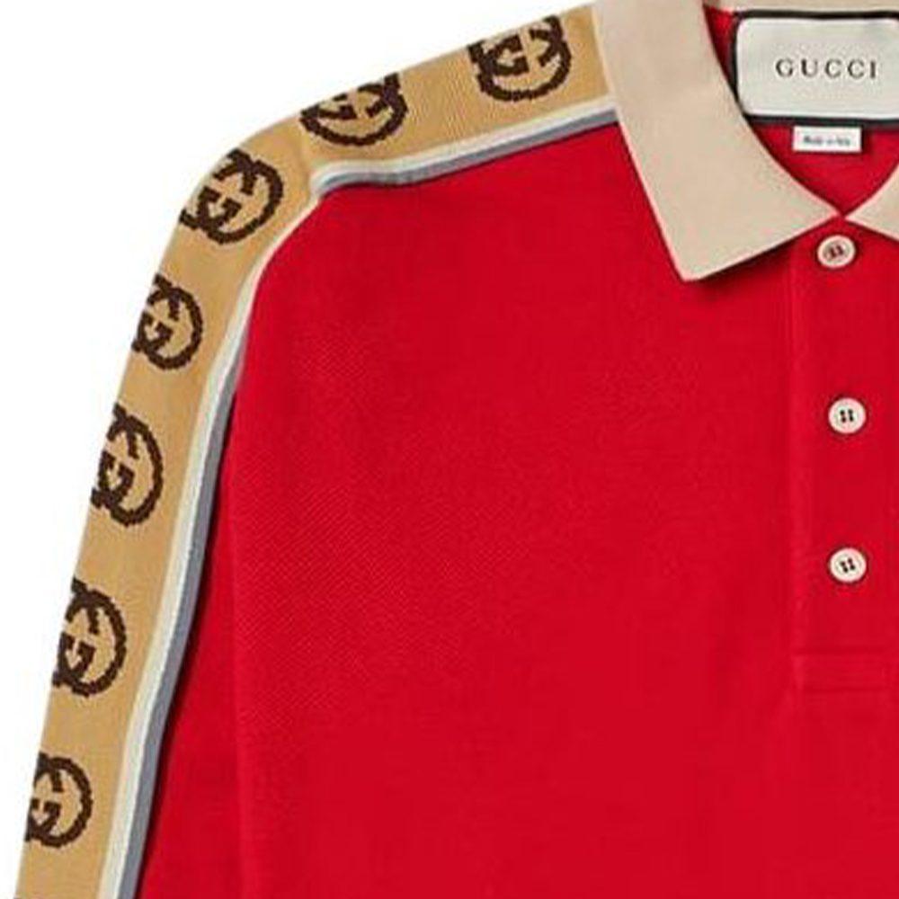 Gucci Polo Shirts Men's Red Polo Collar Moderate Straight Fit 598955-XJB0Q-6057