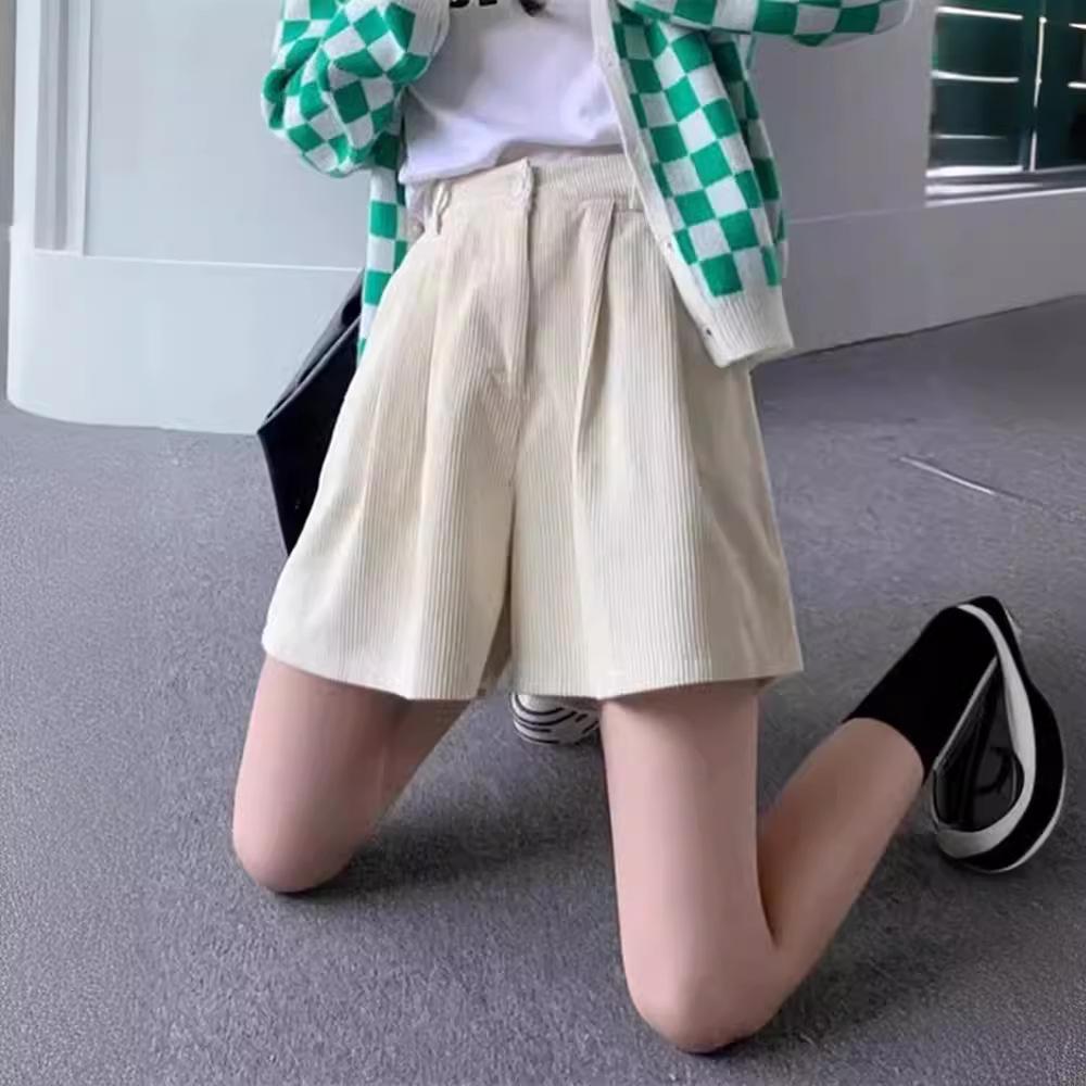 2023 Women's High-Waist Wide-Leg Corduroy Shorts - Spring/Autumn Slimming Casual Pants