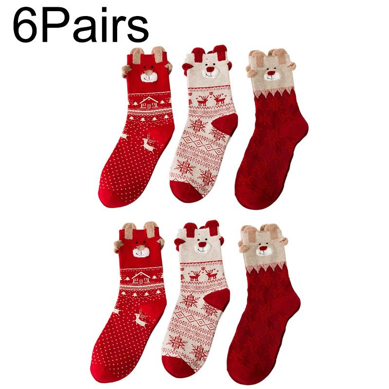 3/6 Pairs Christmas Socks Moisture Wicking Women Multi-Color Deer Stockings Cute Christmas Stockings Cartoon Design