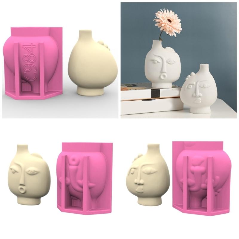 Creative Vase Molds Silicone Crafting Molds Abstract Face Shape Great for Concrete Flower Pots and Artistic Pen Holders