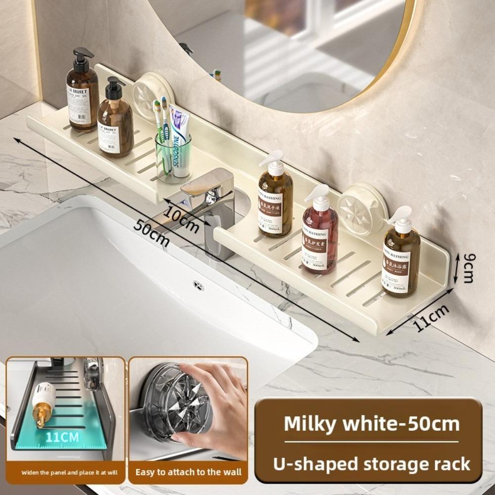 Wall Mounted Suction Cup Storage Shelf Waterproof Washbasin Countertop Shelves  Makeup