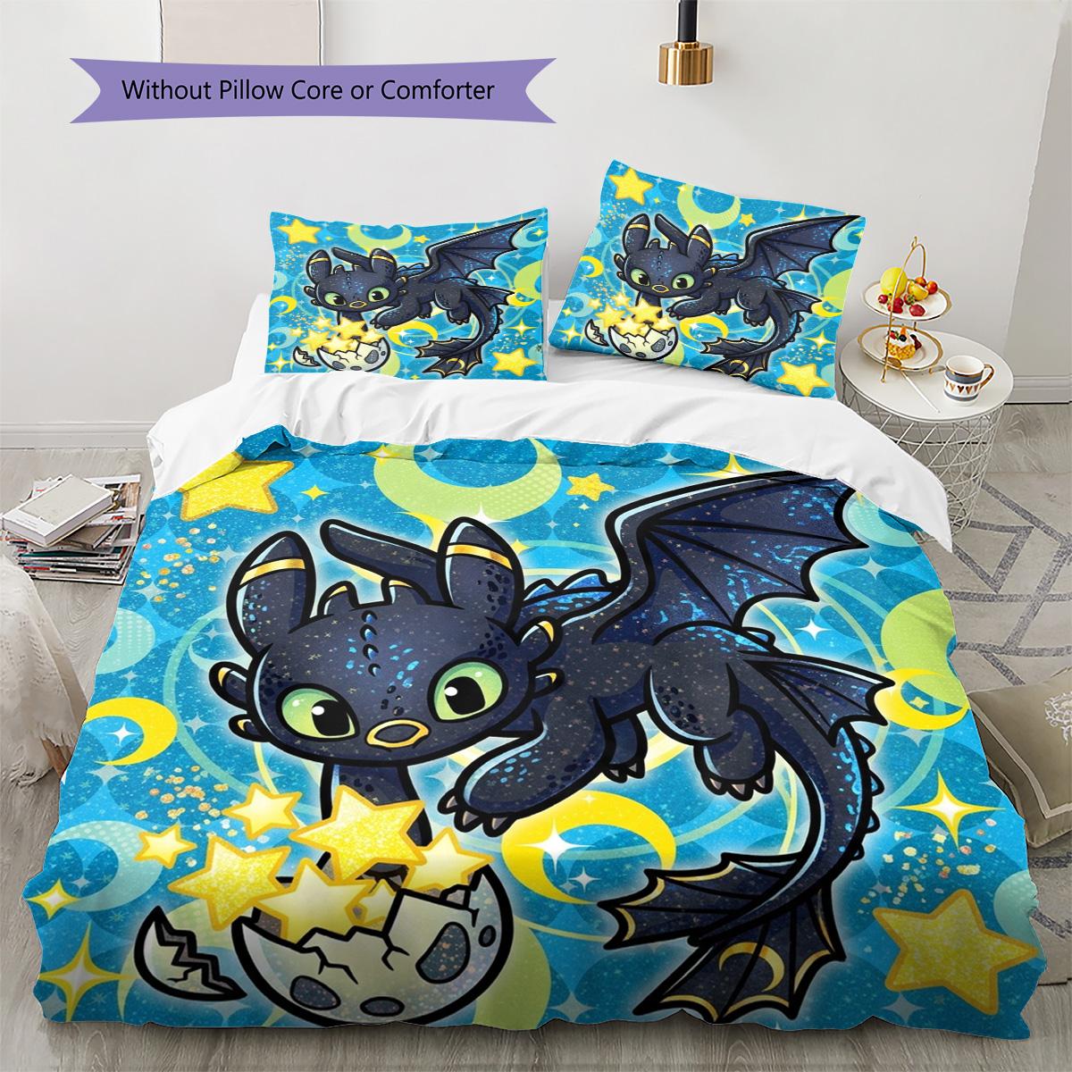 

Toothless Night Fury Pattern Bedding Quilt Set Quilt Cover Pillowcase Home Decoration Birthday Gift (1 * duvet cover + 2 * pillowcase, without core) 135x200cm