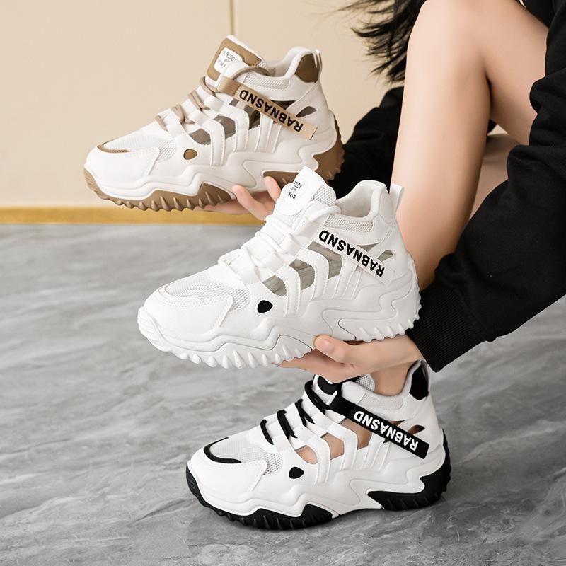 Korean Version of the New Dad Shoes Women's 2025 Summer Hollow Mesh Shoes Breathable Student Sports Shoes Casual Thick-soled Heightening Shoes