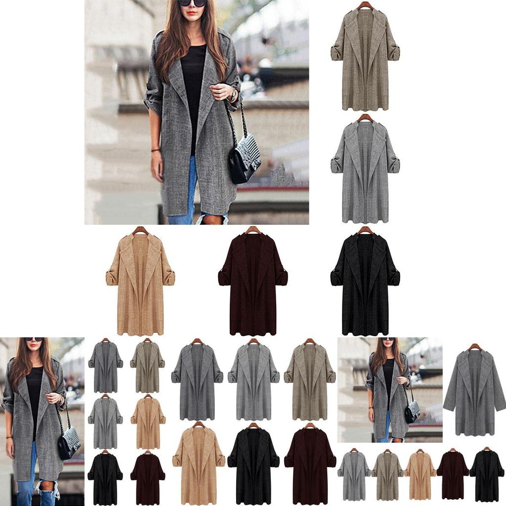 Elegant Women Long Waterfall Coat Jacket With Comfortable Loose Fit And Lapel Collar