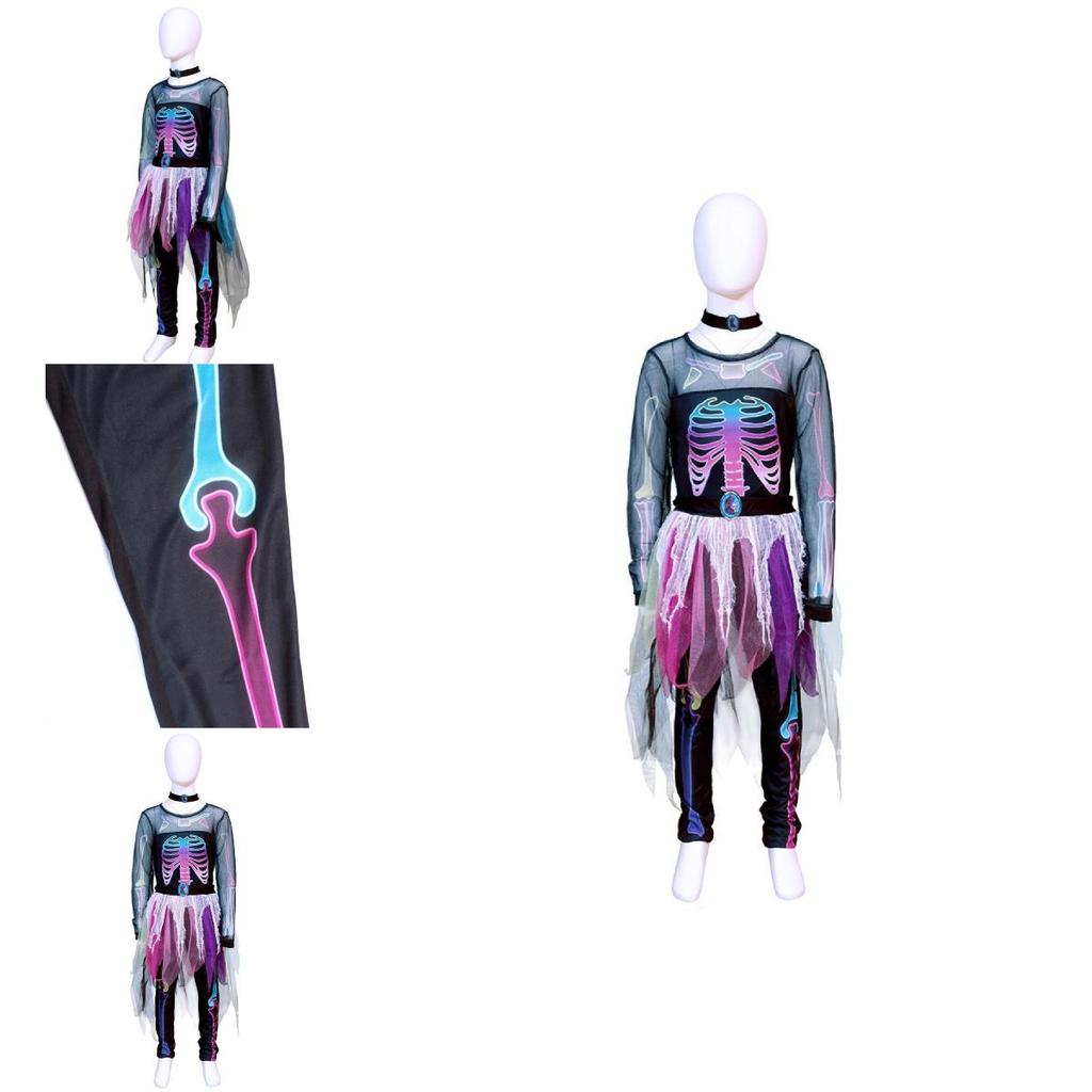 Halloween Human Skeleton Dress For Kids With Polyester Material For Party Cosplay