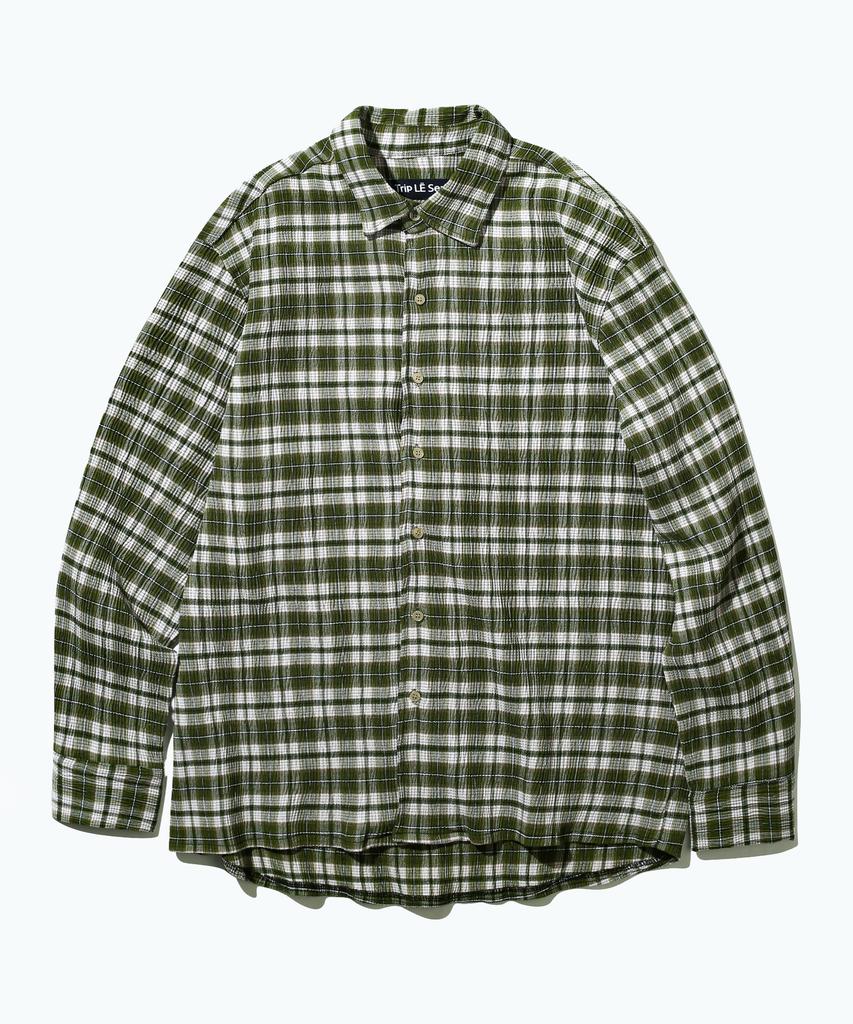 TRIP LE SENS Washed Wrinkle Check Shirt_Green