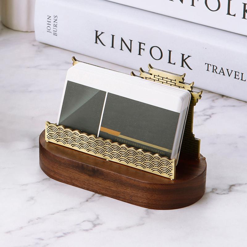 Dřevěný držák na vizitky Kovový organizér Stojan na vystavení na kancelářský stůl Příslušenství na pult s poznámkami Stolní držák na karty Úložný prostor