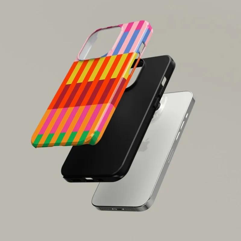 Colourful Stripes Phone Case for iPhone 16 15 14 13 12 11 Pro Max Plus Luxury Magnetic Double-layer Back Cover