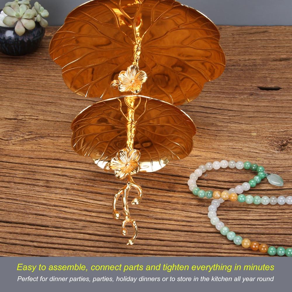 7PCS European Gold Cake Stand Easy Assemble Double Layer Serving Tray Fruit Serving