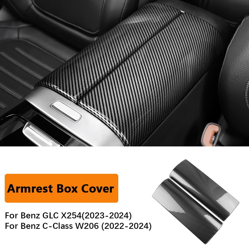 Carbon Fiber Armrest Box Protective Pad For Mercedes-Benz W205 W177 15-25 Central Console Cushion Cover Stickers Car Accessories