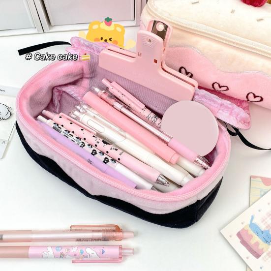 Cherry Cake Plush Pencil Pouch Large Capacity Stationery Case Cute Pen Holder for School Supplies Makeup Brushes