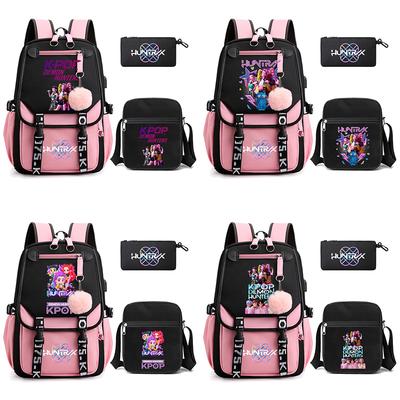 3Pcs/set Anime Cartoon Kpop Demon Hunters Printed Backpack with Shoulder Bag for Teenager Student Girl Boy Large Capacity Bookbag Travel Bag Kid Gift