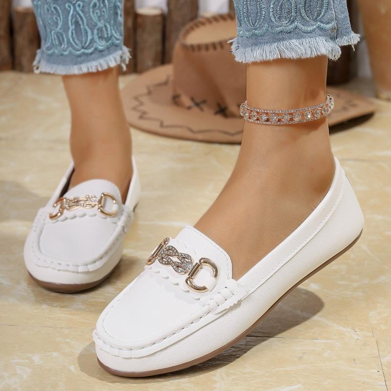 Large size flat-soled Doudou shoes women's new metal buckle soft-soled soft-soled flat-soled women's shoes