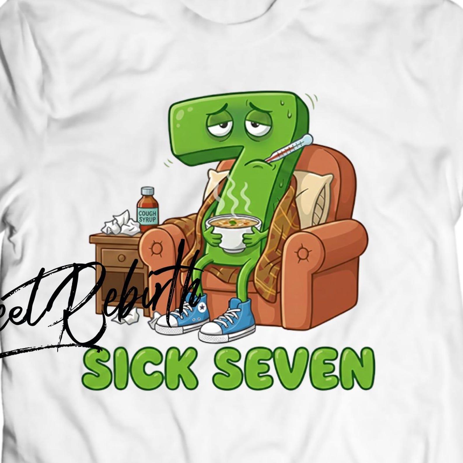 Sick Seven Cartoon T-Shirt, Funny Number Graphic Tee M
