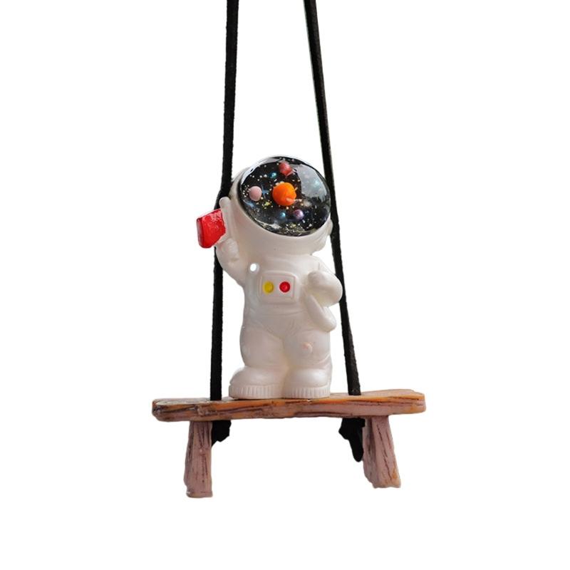 Swing Astronaut Shaped Car Pendant Cartoon Car Rear View Mirrors Hanging Ornaments Resin Interior Decoration