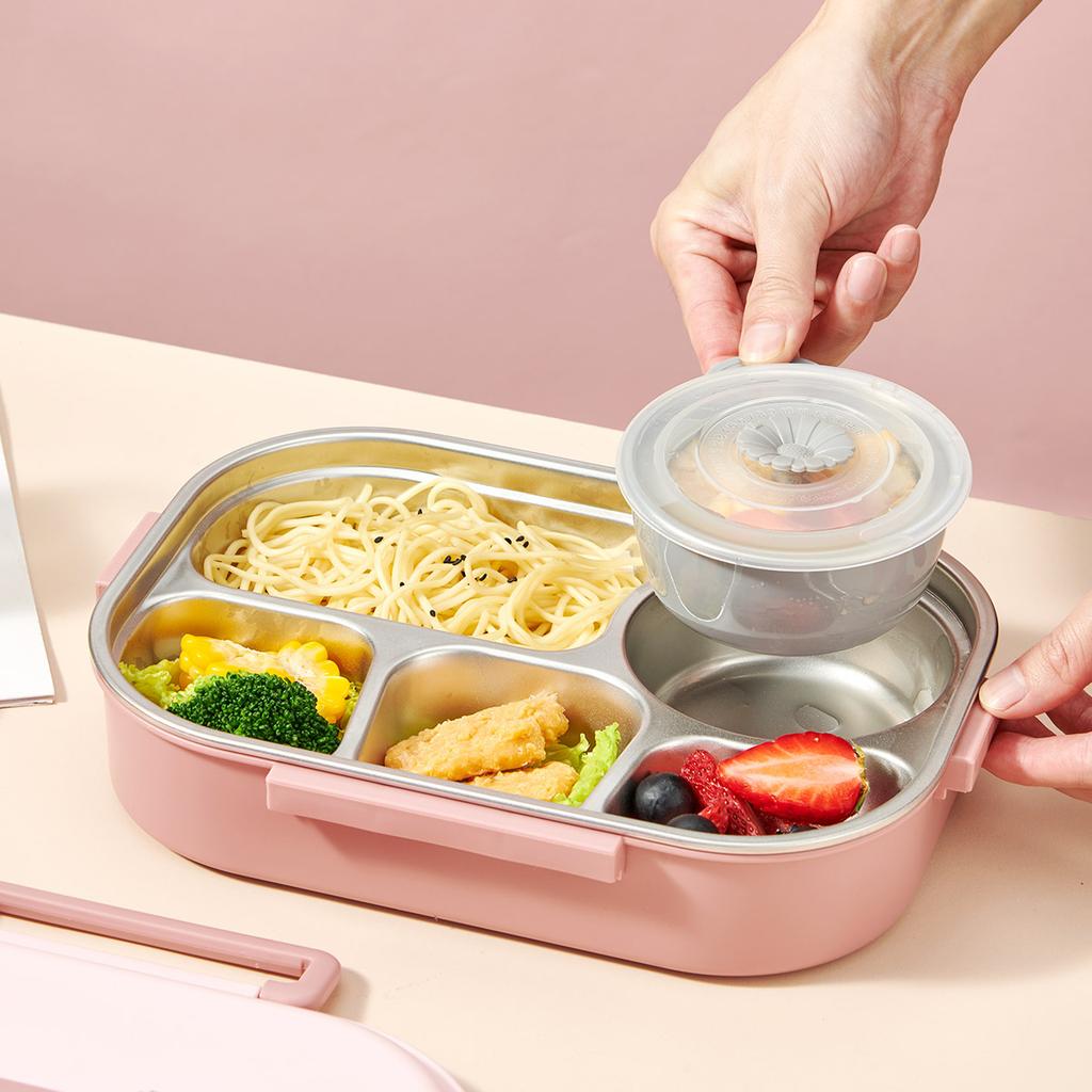 4/5 Grids Portable 304 Stainless Steel Lunch Container For Kids Students Large Capacity Lunch Box With Cutlery& Bowl Heatable N