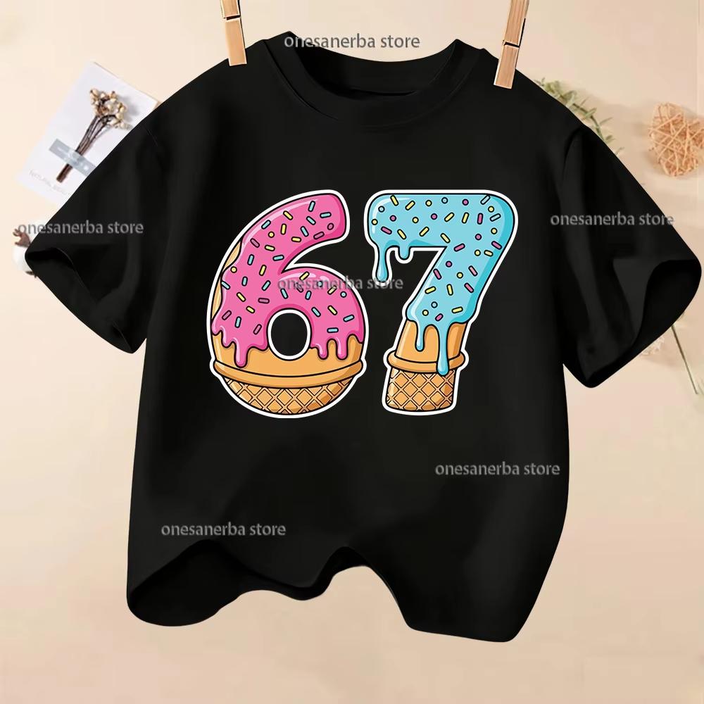 Kids Black 67 Ice Cream Donut Graphic TShirt Soft Cotton Cute Tee for Boys Girlsdf0163