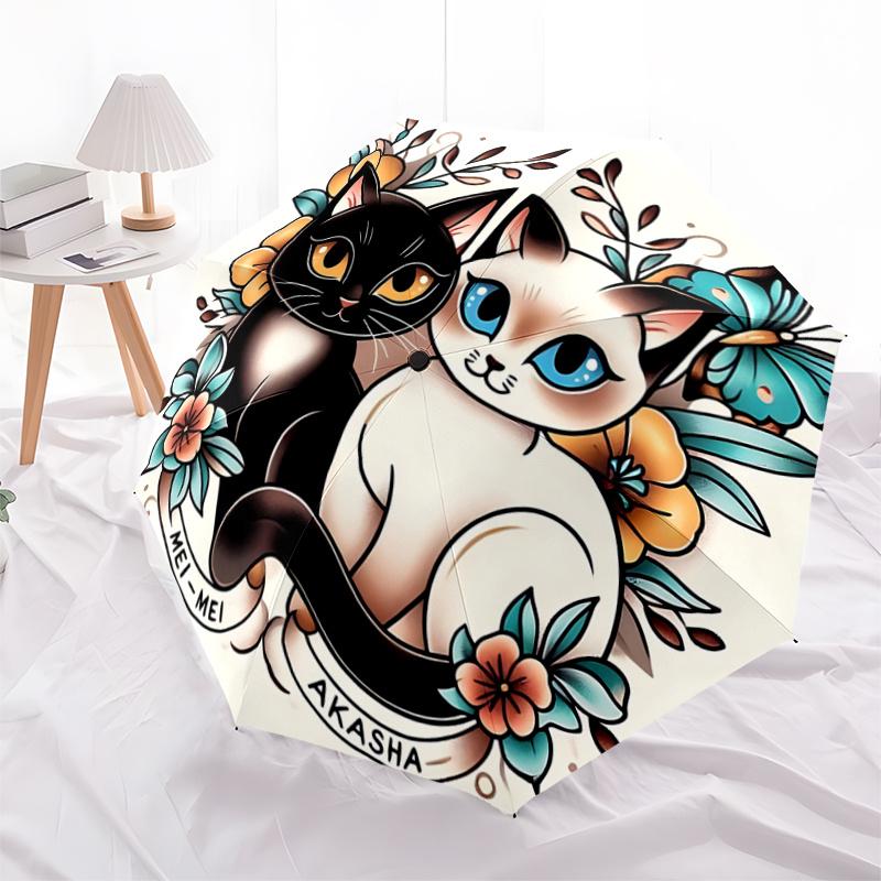 

1pc Cats and Butterflies Automatic Folding Umbrella - 3 Folding Design, Vivid Cartoon Pattern, Suitable for Outdoor Activities, A Gift for Fans In All