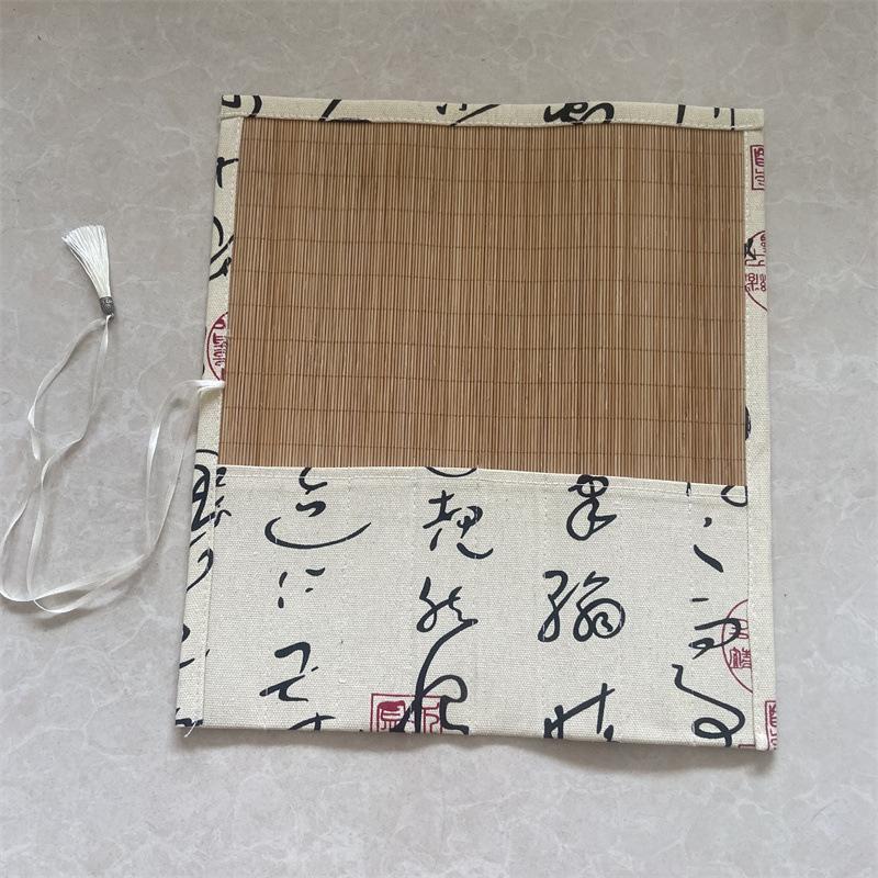 Chinese Retro Painting Brushes Holder Storage Bamboo Rolling Bag Calligraphy Pens Case Curtain Pack for Art Supplies