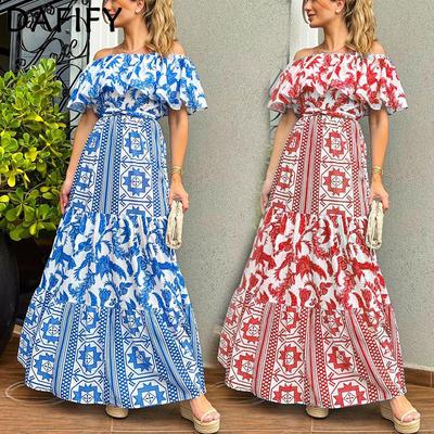 Vestidos casuales de cintura alta con un hombro y estampado bohemio de moda de verano para mujer