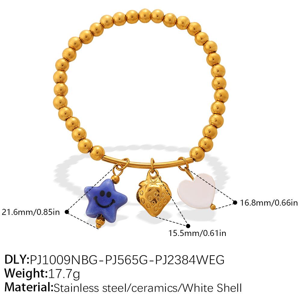Vintage Vacation Style Smiley Face Rainbow DIY Multi-pendant Gold Beaded Bracelet Gold-plated Stackable Jewelry