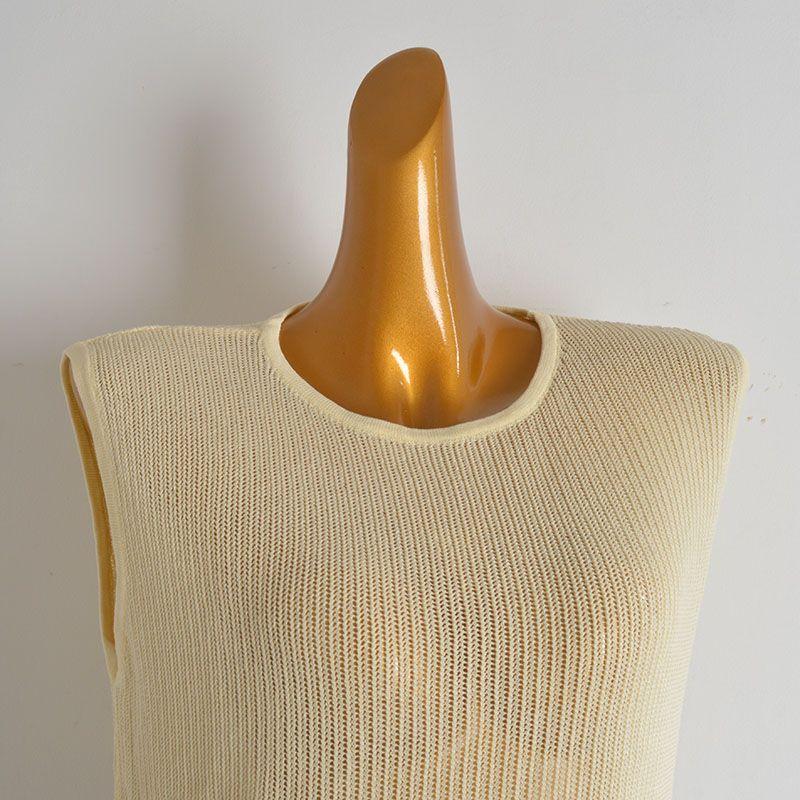 Summer New round Neck Hem Design Irregular Fashion Linen Sleeveless Knit Women's Vest Top Tide