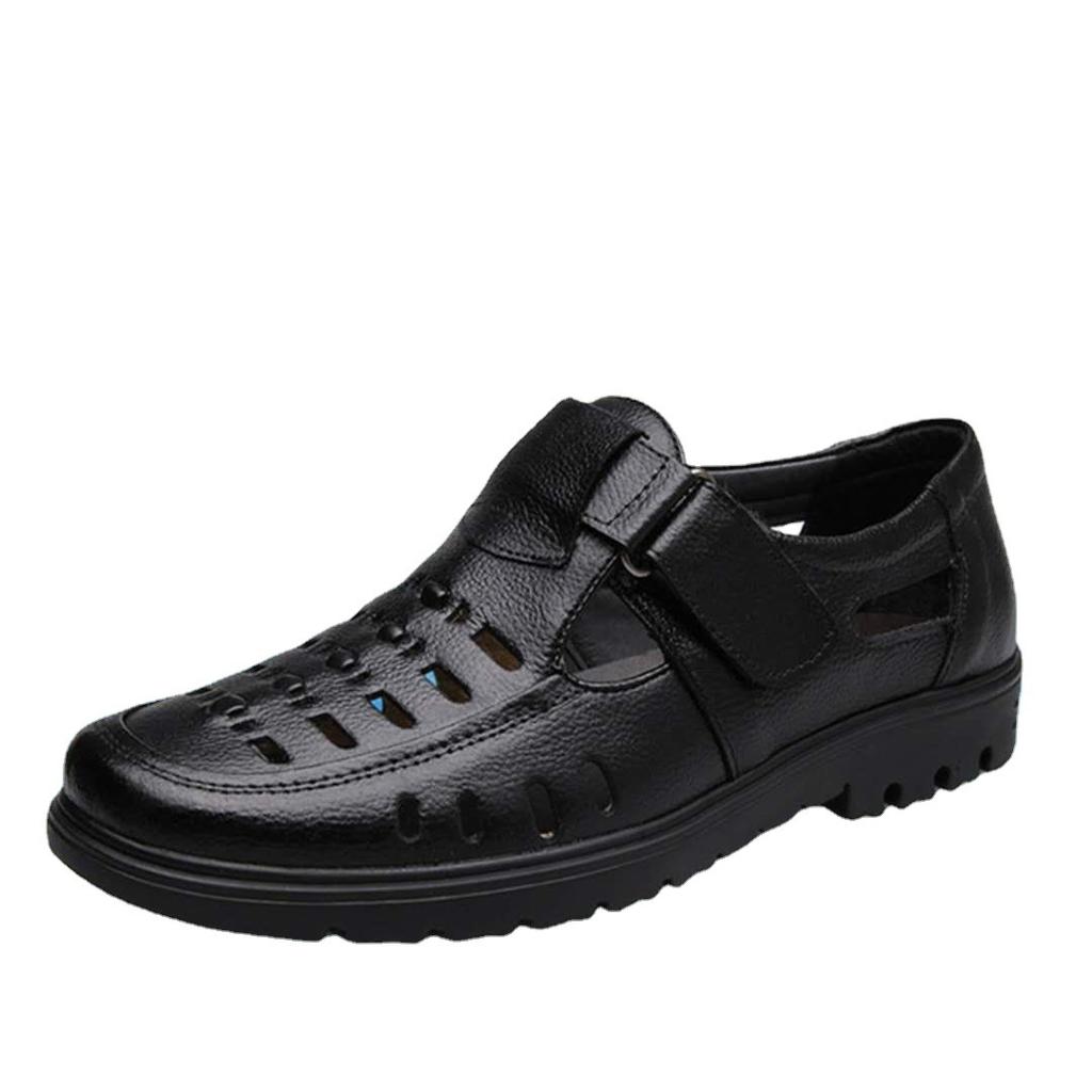 Summer New European and American Handmade Men's Sandals Casual Leather Shoes Men's Beach Velcro Bag Head Dual-purpose Breathable Slippers