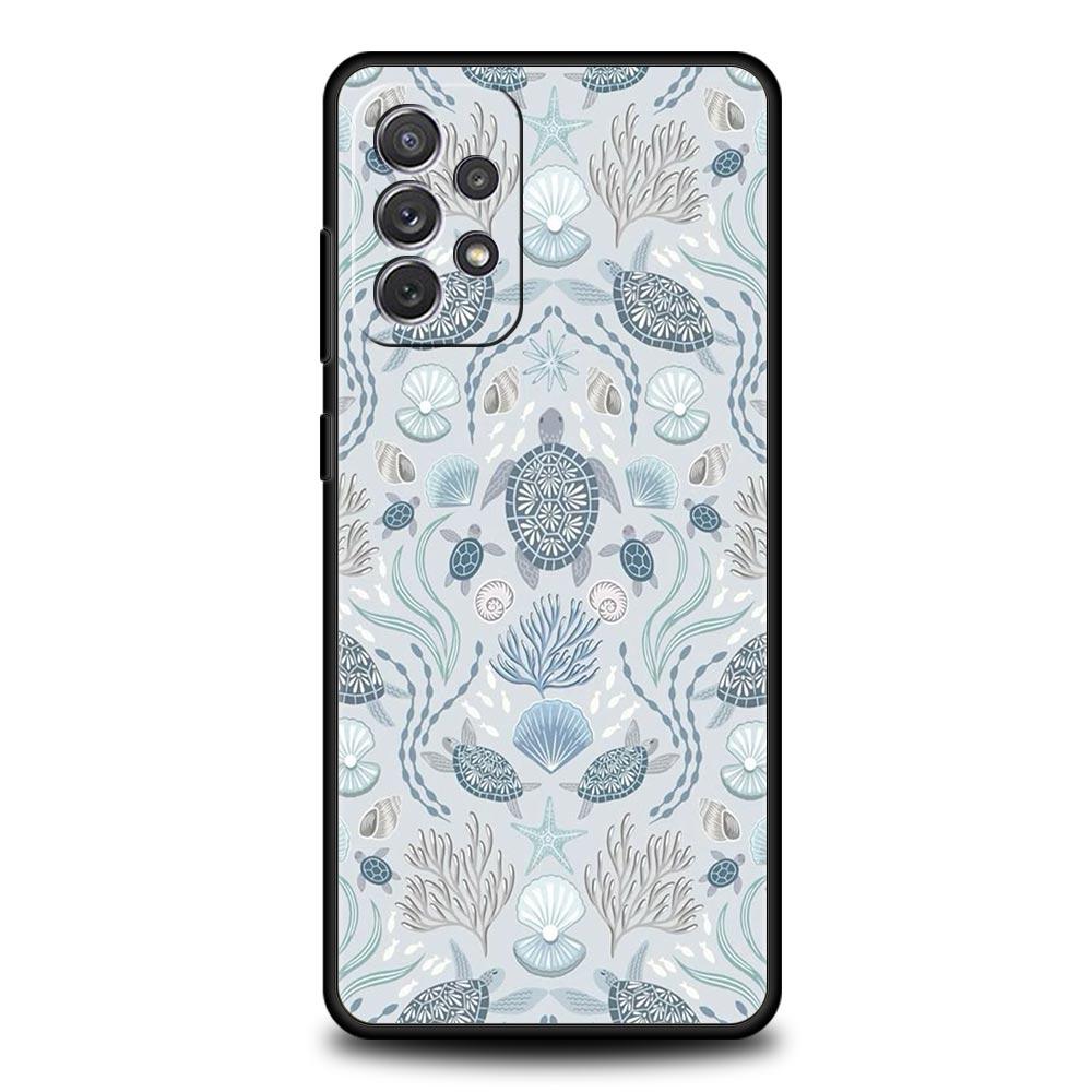 Ocean Coastal Seashell Seaweed Pattern Phone Case for Samsung Galaxy A55 A35 A15 A14 A13 A25 A54 A51 A71 A72 A73 A32 5G Soft TPU
