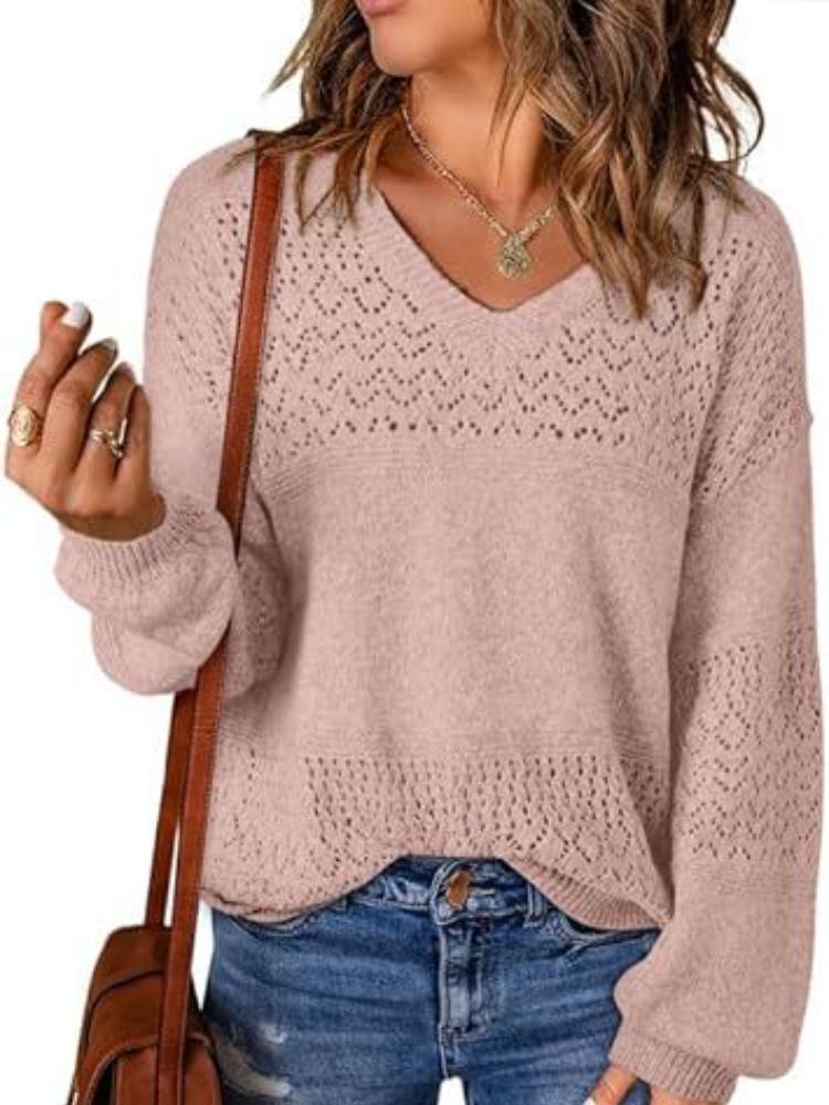 

Женский черный свитер с V-образным вырезом, крупной вязки, повседневный пуловер с длинными рукавами XL розовый