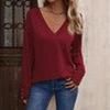 2025 Spring Women's Solid Color V-Neck Loose Long Sleeve T-Shirt with Buttons