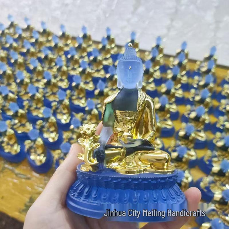 Water Glazed Gilded Medicine Buddha Statue Resin Ornament for Home Decor