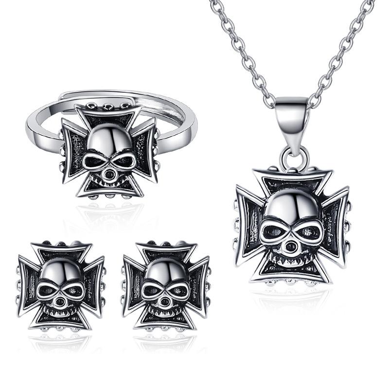 Skull Ring Retro Fashion Personality Domineering Necklace Earrings Halloween Gift