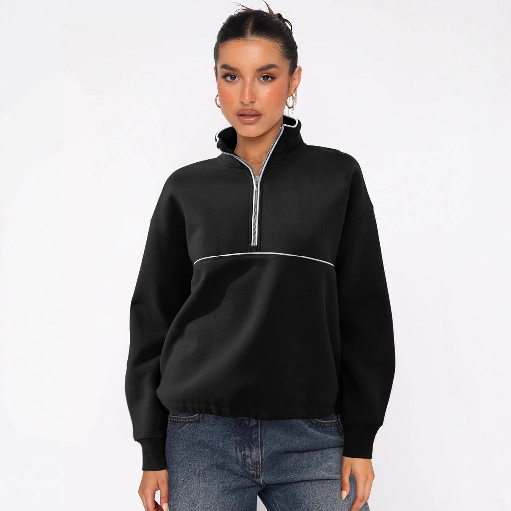 Damen S Halber Reißverschluss Langarm Sweatshirt Kontrastfarbe Lässiges Oberteil