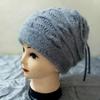 Women's Slouchy Knit Hat & Neck Warmer: Cozy Autumn/Winter Baotou Style, Large Head Fit, Face-Slimming Drawstring Design.