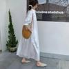 Japanese Loose Stand Collar Zipper Short Sleeve A-line Ankle-length Dress for Women - Spring Collection