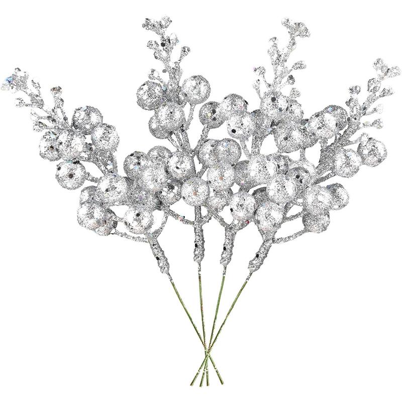 5/10Pcs Christmas Decor Artificial Glitter Berry Artificial Flower Bouquet Christmas Tree Decor Home New Year 2026 Navidad Decor
