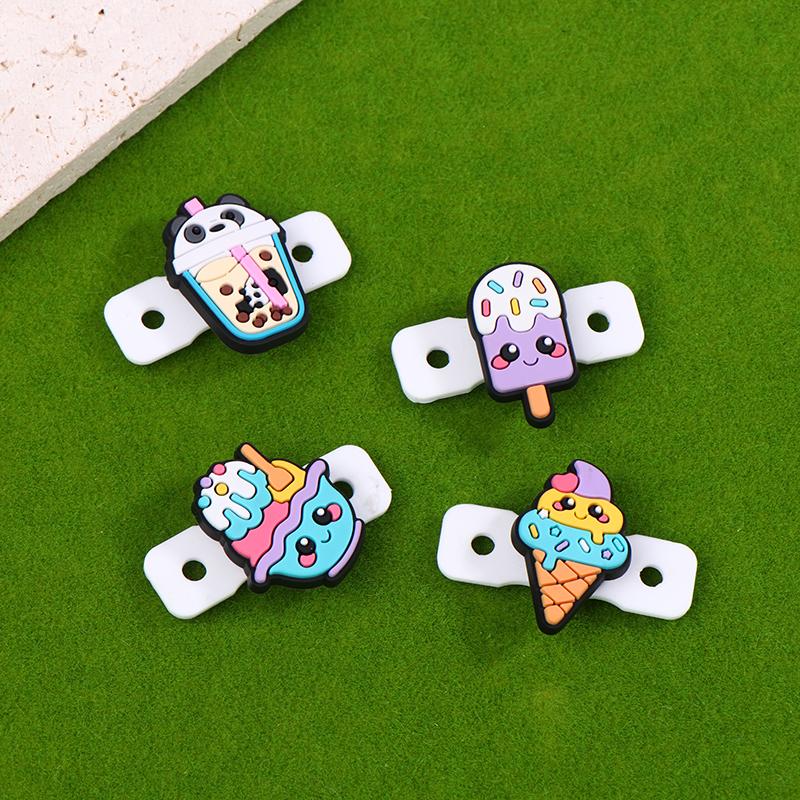 4Pcs Cute Cartoon Cone Milk Tea Ice Cream Dessert Tennis Vibration Dampeners Tennis Racket Anti Vibration Tennis Racquet Damper