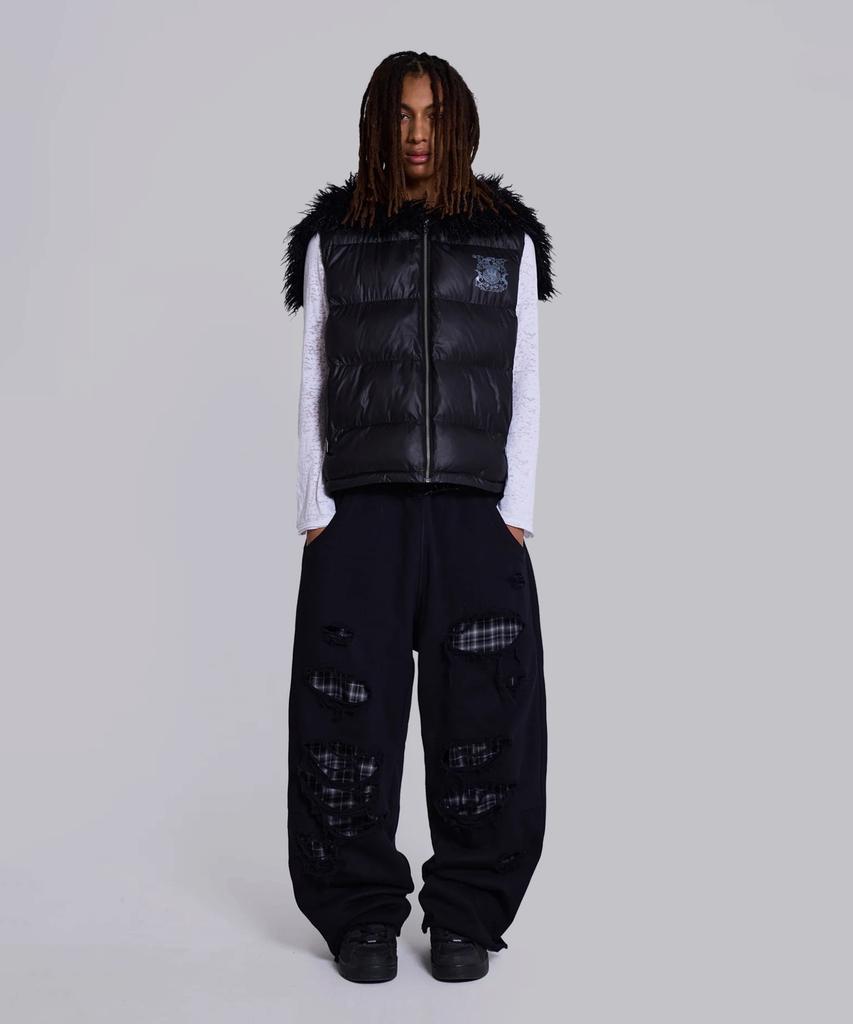 Jeidideuleondeon (U) Black Check Backed Distressed Monster Jogger Black