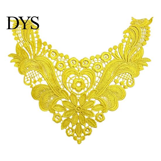 Fashion Neckline Enhancement Floral Lace Collar Insert, Embroidery V-neck Applique, Elegant Sew on Applique Hollow Petal Design, Polyester Decorative