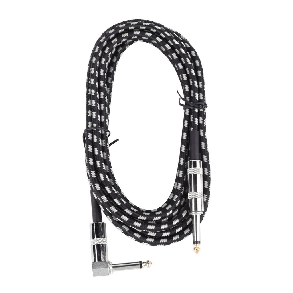 Guitar Cable Copper Core Noise Reduction Good Sound Transmission Right Angle Guitar Cord for Bass Black White 3 m