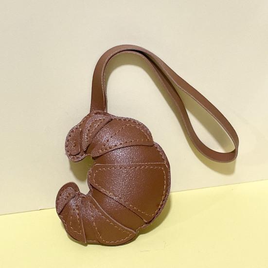 Croissant Pendant Bag Charm Croissant Shaped Keychain Pendant Faux Leather Croissant Charm for Backpack Keyring