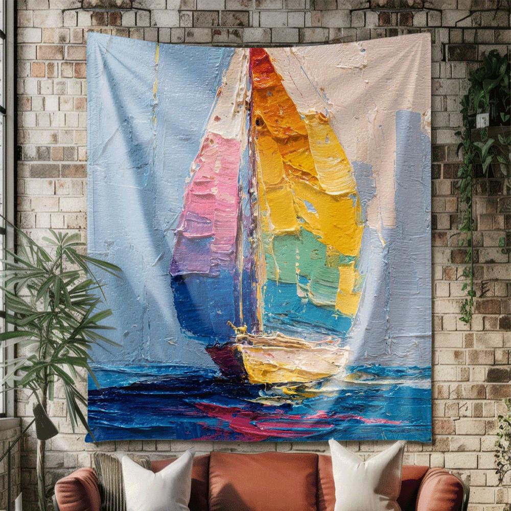 Ocean Sailing Boat Pattern Digital Printing Polyester Wall Tapestry Suitable for Use In Living Rooms Bedrooms Offices Bars Party